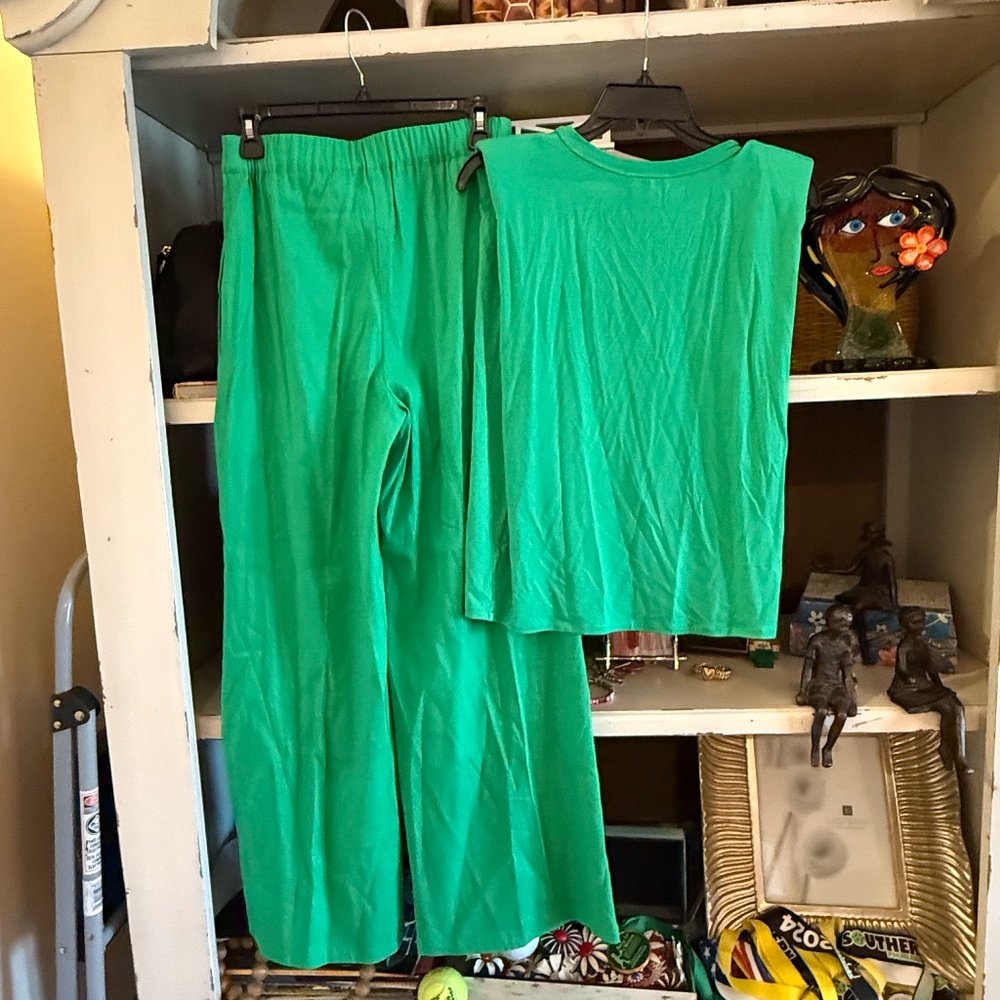 Gianni Bini 4 linen Lucie pants Xs Kelia muscle shoulder top green - Picture 8 of 8